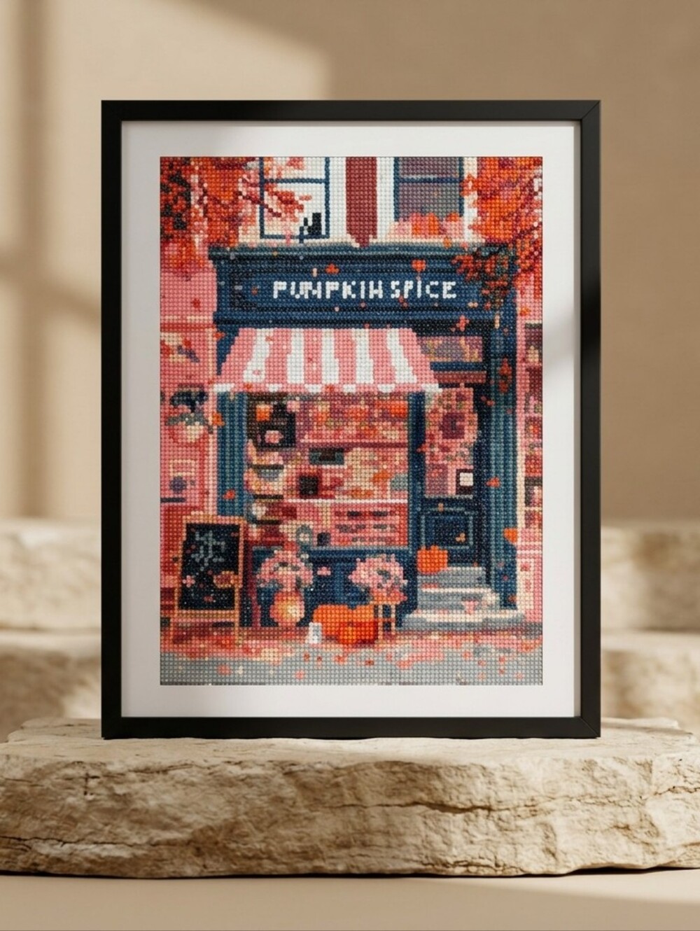 Handcrafted 16 X 20 Diamond Art Pumpkin Spice Shopfront Painting